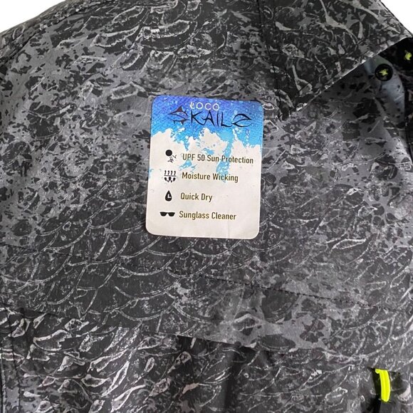 Loco Skailz Black Gray Print Short Sleeve Button Down Shirt Men's Medium NEW - Picture 6 of 8